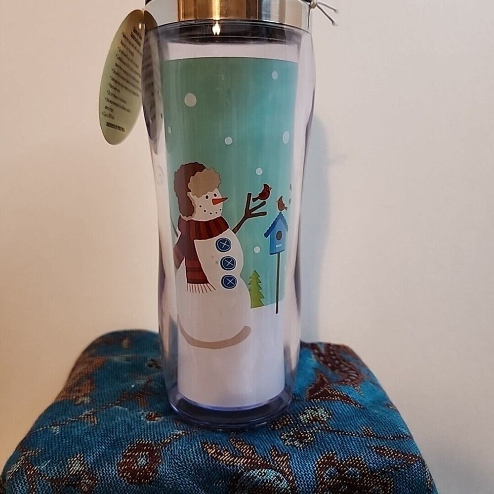 Eco Style Reusable To Go Cup 16 Oz Double Wall Bpa Free Snowmen New With Tag